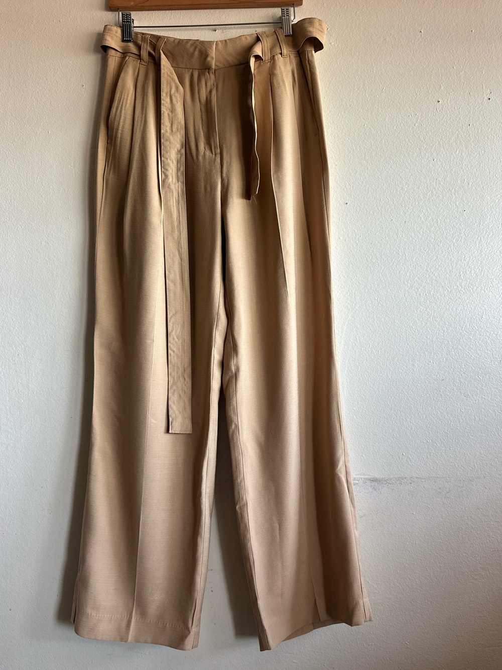Primark Tan High-Waist Wide-Leg Paperbag Trousers with Tie size 8